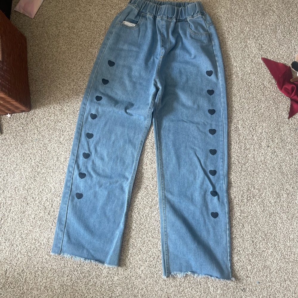 Blue Jeans with Black Heart Accents